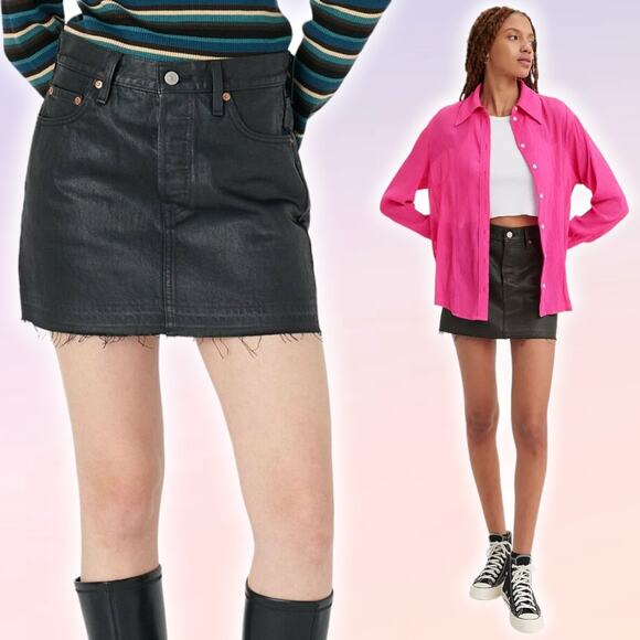 LEVI'S Premium Icon Wax Coated Mini Skirt Sz 27 - Picture 1 of 8